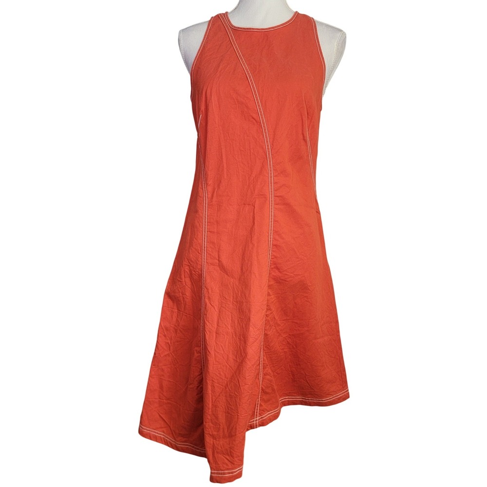 Maeve Orange-Red Cotton Linen Bileu Asymmetrical A-Line Summer Dress Size 6 - Picture 12 of 12